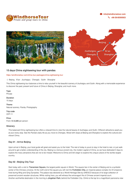 15 Days China Sightseeing Tour with Pandas