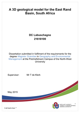 A 3D Geological Model for the East Rand Basin, South Africa
