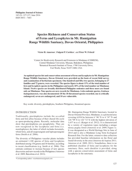 Species Richness and Conservation Status of Ferns and Lycophytes in Mt