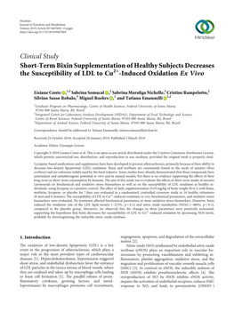 Short-Term Bixin Supplementation of Healthy Subjects Decreases the Susceptibility of LDL to Cu2+-Induced Oxidation Ex Vivo