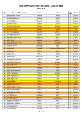 Mathematics Without Borders ‐ Autumn 2020 Group 2