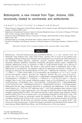 Bobmeyerite, a New Mineral from Tiger, Arizona, USA, Structurally Related to Cerchiaraite and Ashburtonite