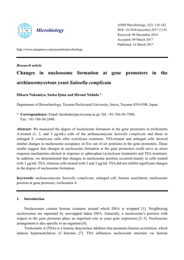 Changes in Nucleosome Formation at Gene Promoters in the Archiascomycetous Yeast Saitoella Complicata