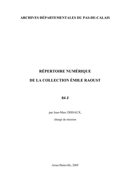 Répertoire Numérique De La Collection Émile Raoust 84 J