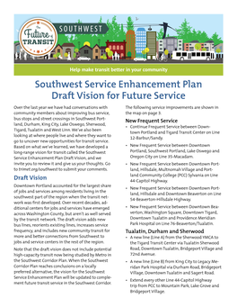 Southwest Service Enhancement Plan Draft Vision for Future Service