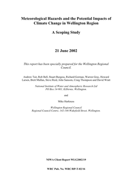 Meteorological Hazards and the Potential Impacts of Climate Change in Wellington Region