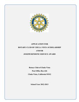 Application for Rotary Club of Chula Vista Scholarship And/Or Joseph Rindone Service Award