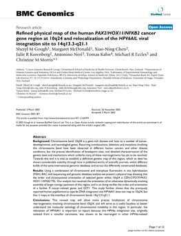 Refined Physical Map of the Human PAX2/HOX11/NFKB2 Cancer Gene