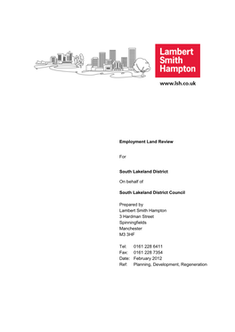 Employment Land Review for South Lakeland District on Behalf of South Lakeland District Council Prepared by Lambert Smith Hampto