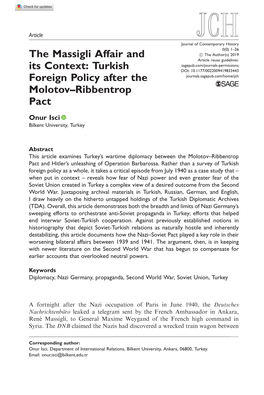 The Massigli Affair and Its Context: Turkish Foreign Policy After The