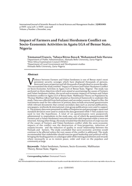 Impact of Farmers and Fulani Herdsmen Conflict on Socio