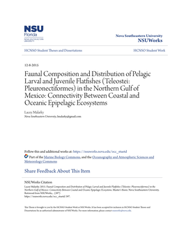 Faunal Composition and Distribution of Pelagic Larval And