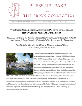 Proposal Continues the Frick's Classical-Style Architectural