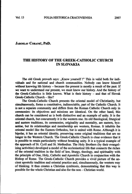 The History of the Greek-Catholic Church in Slovakia