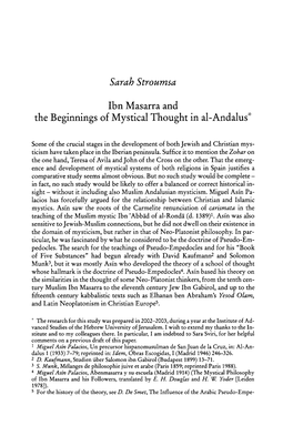 Ibn Masarra and the Beginnings of Mystical Thought in Al-Andalus*