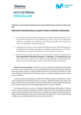 Nota De Prensa Press Release