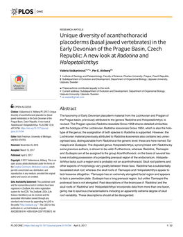 Unique Diversity of Acanthothoracid Placoderms (Basal Jawed Vertebrates)