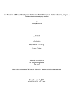 The Disruption and Product Life Cycle of the Vacation Rental Management Market in Sunriver, Oregon: a Microcosm Into the Changing Industry