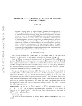 Remarks on Algebraic Dynamics in Positive Characteristic