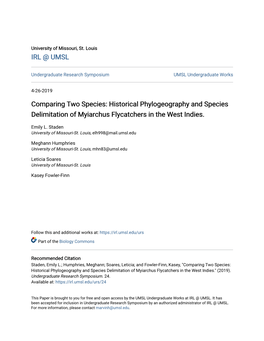 Historical Phylogeography and Species Delimitation of Myiarchus Flycatchers in the West Indies