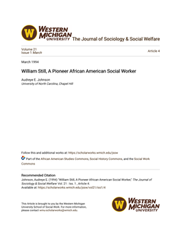 William Still, a Pioneer African American Social Worker