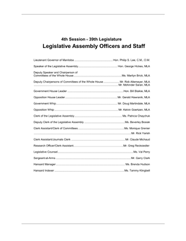 Legislative Assembly Officers and Staff