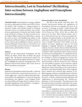 Intersectionality, Lost in Translation? (Re)Thinking Inter-Sections Between Anglophone and Francophone Intersectionality