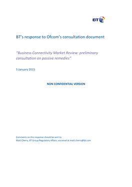 BT's Response to Ofcom's Consultation Document