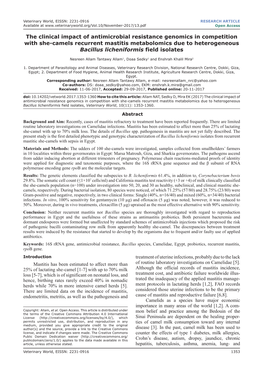 The Clinical Impact of Antimicrobial Resistance Genomics in Competition with She-Camels Recurrent Mastitis Metabolomics Due to H