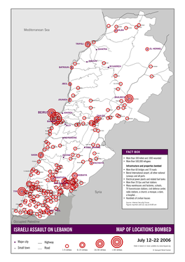 Map of Israeli Bomb Strikes in Lebanon