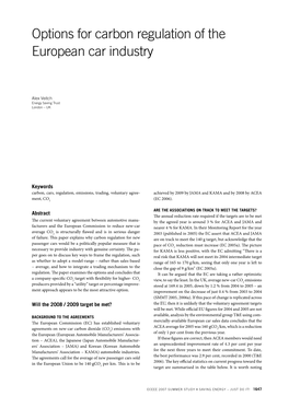 Options for Carbon Regulation of the European Car Industry Veitch, Alex 8,085 Veitch Options for Carbon Regulation of the European Car Industry