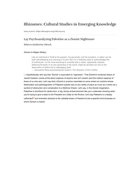 Rhizomes: Cultural Studies in Emerging Knowledge