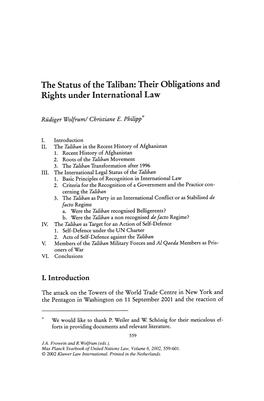 The Status of the Taliban: Their Obligations and Rights Under International Law