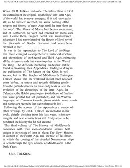 When J.R.R. Tolkien Laid Aside the Silmarillion in 1937 the Extension of the Original 'Mythology' Into Later Ages of the W