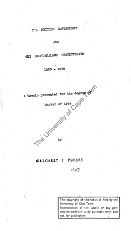 The British Government and the Bechuanaland Protectorate, 1885