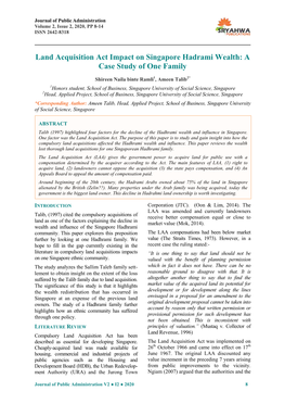 Land Acquisition Act Impact on Singapore Hadrami Wealth: a Case Study of One Family