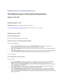 The Political Economy of International Organizations January 12-14, 2017