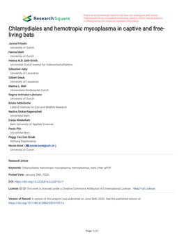 Chlamydiales and Hemotropic Mycoplasma in Captive and Free- Living Bats