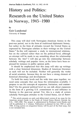 His Tory and Politics : Research on the United States in Norway