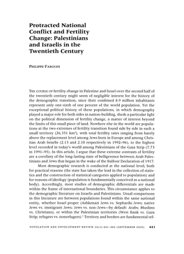 Protracted National Conflict and Fertility Change: Palestinians and Israelis in the Twentieth Century