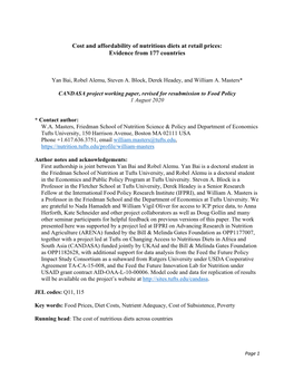 Cost and Affordability of Nutritious Diets at Retail Prices: Evidence from 177 Countries