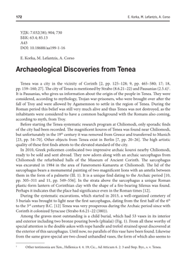 Archaeological Discoveries from Tenea