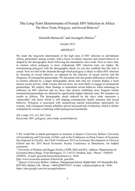 13.30 the Long-Term Determinants of Female HIV Infection in Africa