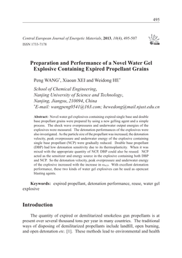 Preparation and Performance of a Novel Water Gel Explosive