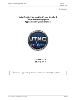 Joint Tactical Networking Center Standard Global Positioning System Application Program Interface Version