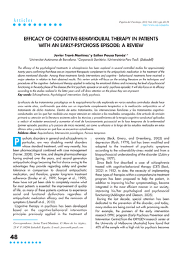 Efficacy of Cognitive-Behavioural Therapy in Patients with an Early-Psychosis Episode: a Review