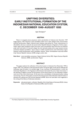 Unifying Diversities: Early Institutional Formation of the Indonesian National Education System, C