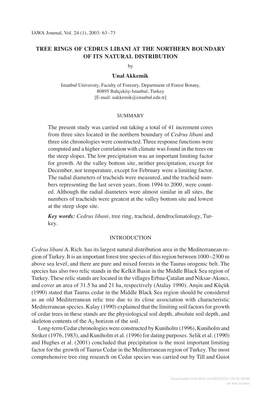 Tree Rings of Cedrus Libani at the Northern Boundary of Its