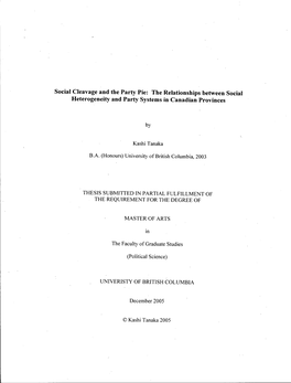 Social Cleavage and the Party Pie: the Relationships Between Social Heterogeneity and Party Systems in Canadian Provinces