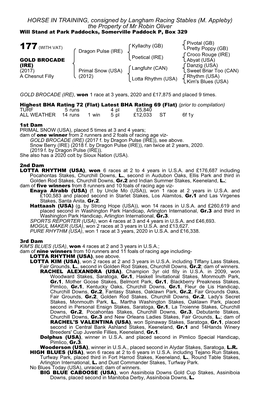 M. Appleby) the Property of Mr Robin Oliver Will Stand at Park Paddocks, Somerville Paddock P, Box 329